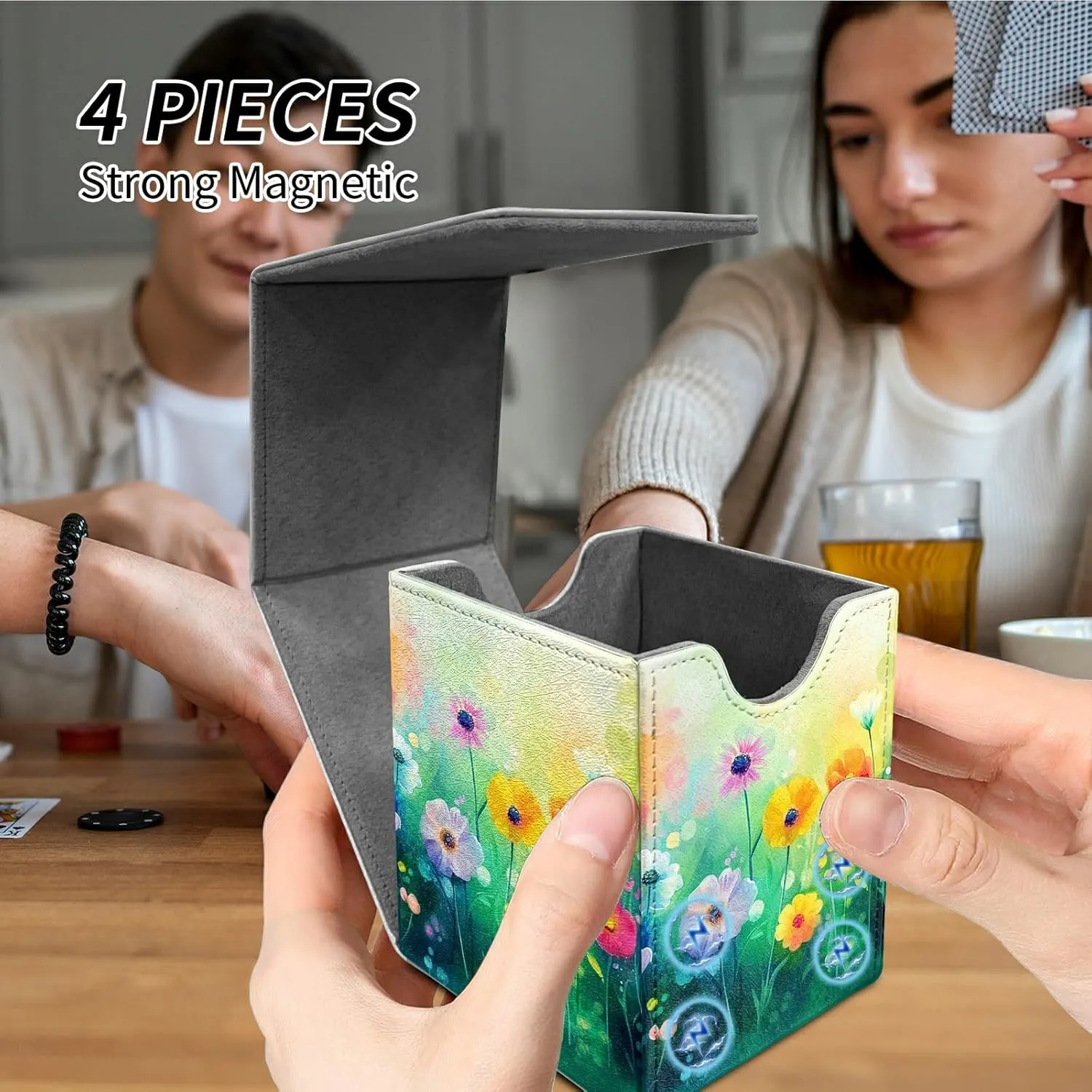 Card Deck Box Trading Cards with Strong Magnet Colorful Flower Garden Theme Commander Deck Box Card Storage Box Magic Premium Card Storage Box Case Cover for TCG CCG Magic Cards