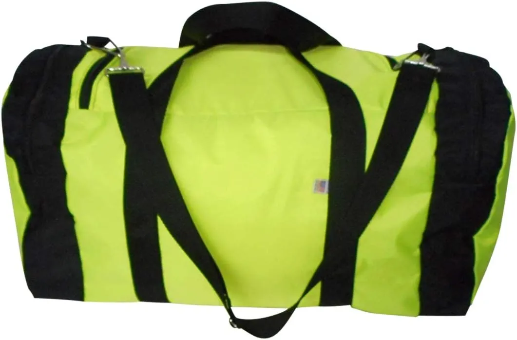 Carry on size Weekend bag, Main compartment and two end pockets, Made In USA. (Neon yellow)