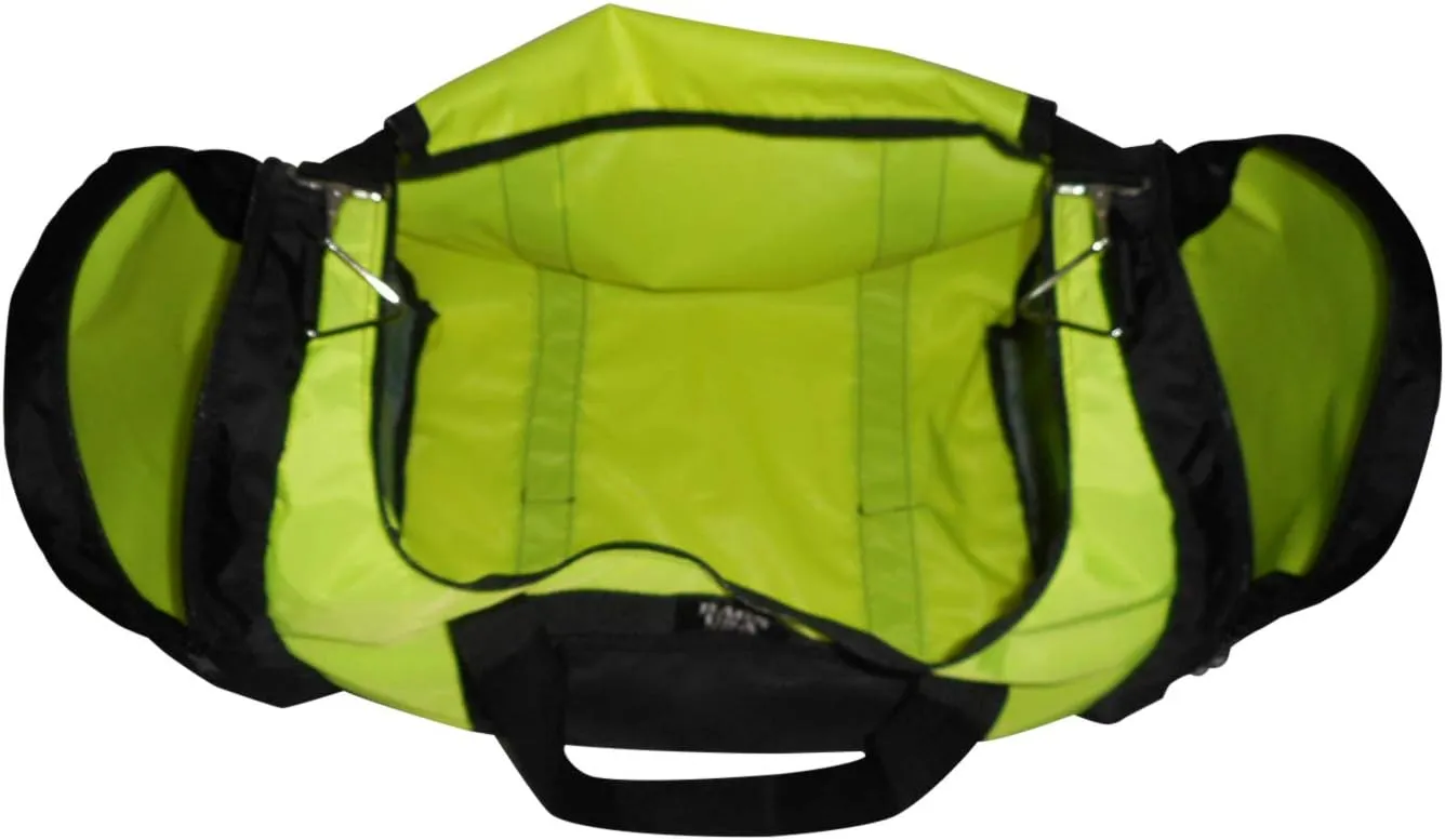 Carry on size Weekend bag, Main compartment and two end pockets, Made In USA. (Neon yellow)