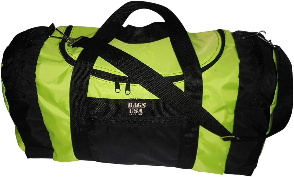 Carry on size Weekend bag, Main compartment and two end pockets, Made In USA. (Neon yellow)