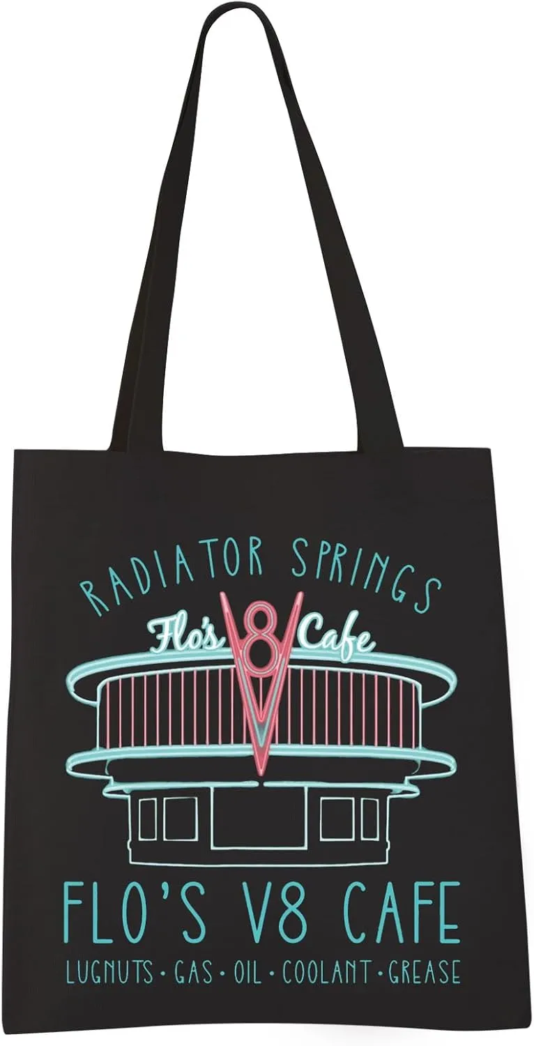 Cars Movie Tote Bag Radiator Springs Flo's V8 Cafe Shoulder Bag Racing Car Fans Gift (V8 CAFE tote)