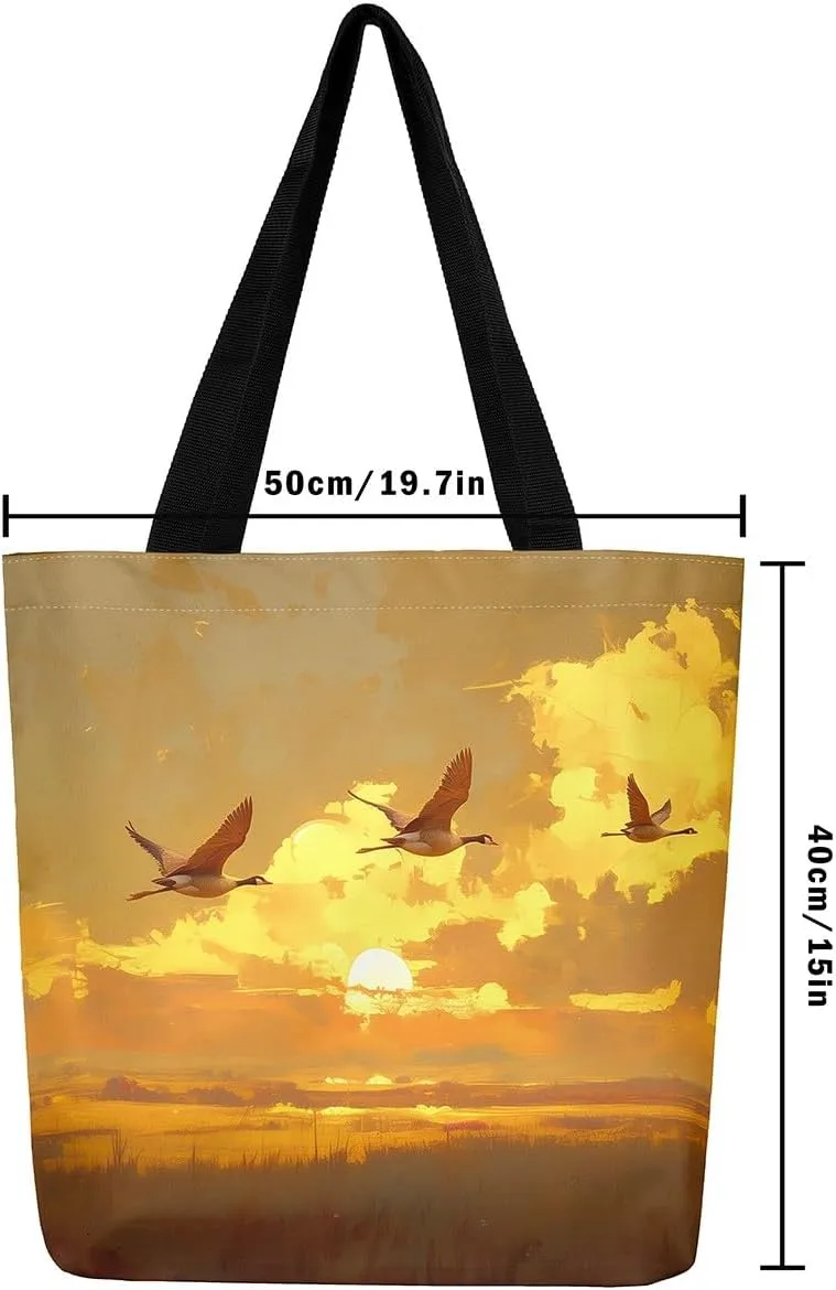 Cartoon Monkey Reusable Grocery Handbag,Cute Banana Print Canvas Tote Bag