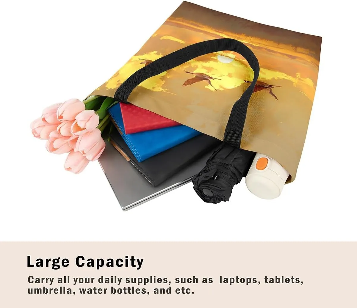 Cartoon Monkey Reusable Grocery Handbag,Cute Banana Print Canvas Tote Bag