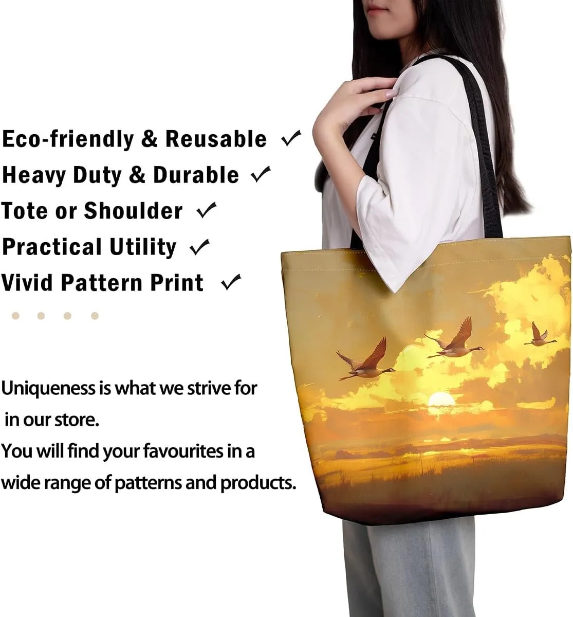 Cartoon Monkey Reusable Grocery Handbag,Cute Banana Print Canvas Tote Bag