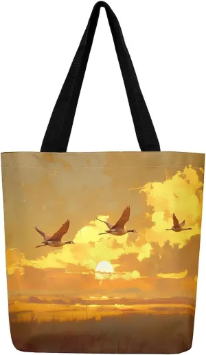 Cartoon Monkey Reusable Grocery Handbag,Cute Banana Print Canvas Tote Bag