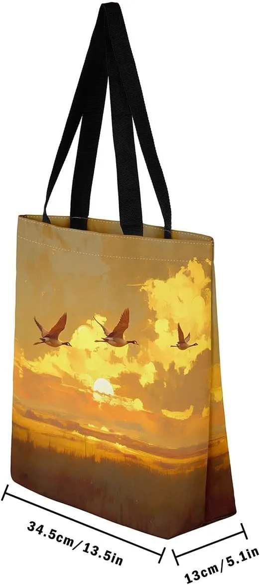 Cartoon Monkey Reusable Grocery Handbag,Cute Banana Print Canvas Tote Bag