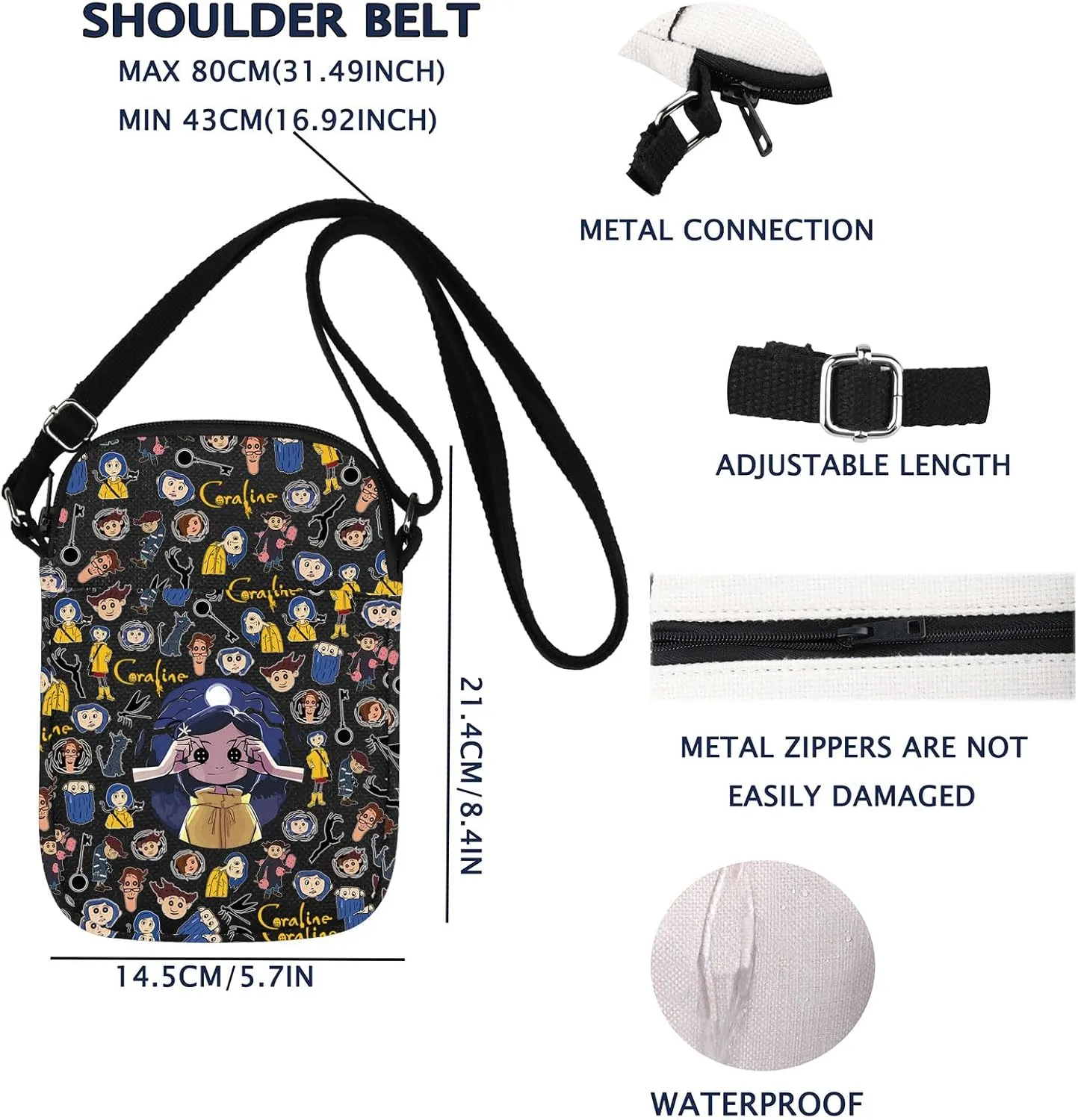 Cartoon Movie Crossbody Bag Horror Lover Gift Fantasy Cartoon Movie Fans Carry-on Bag
