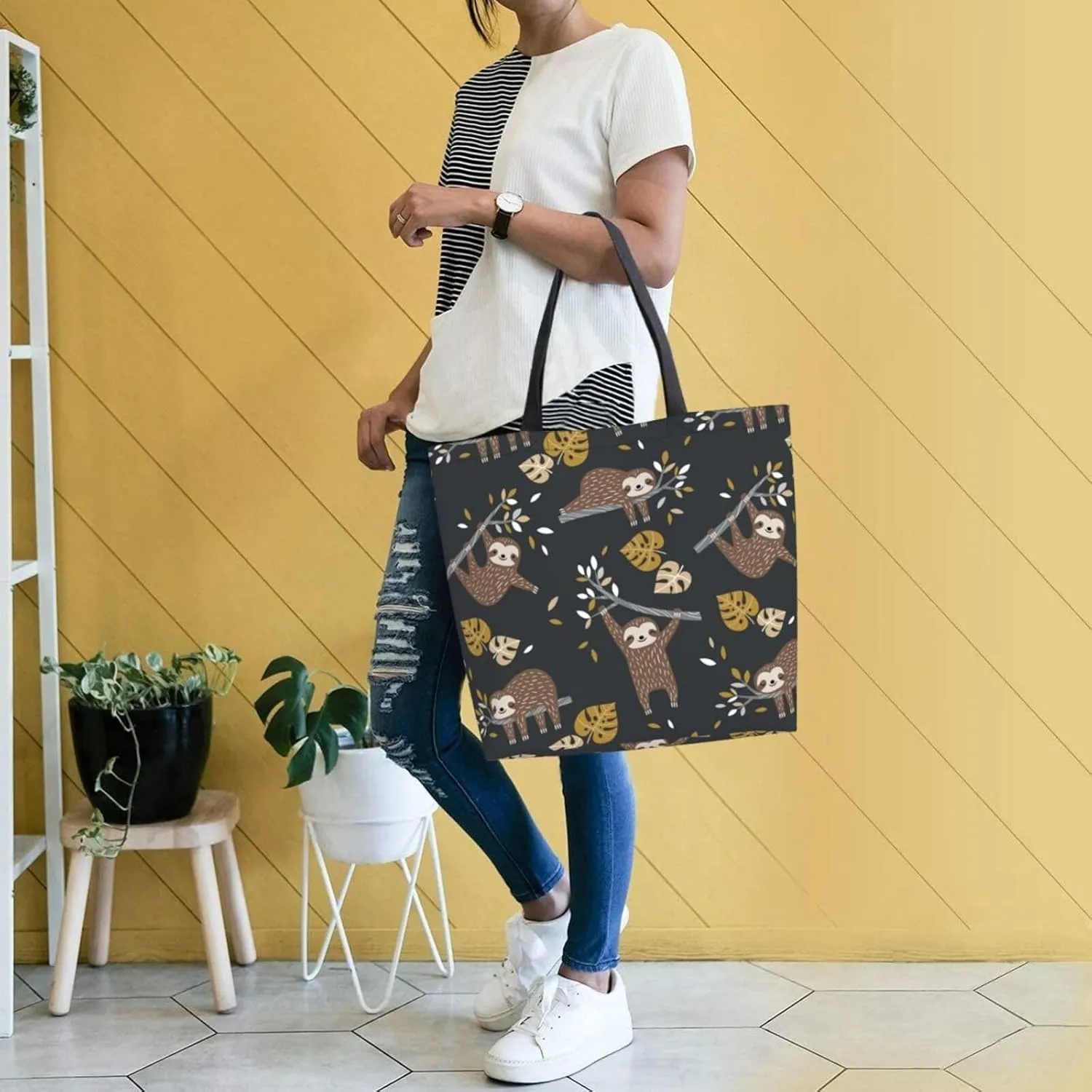 cartoon pug puppy Reusable Grocery bags Big Capacity Shopping Bag Canvas Shoulder Tote Handbag for Women Girls