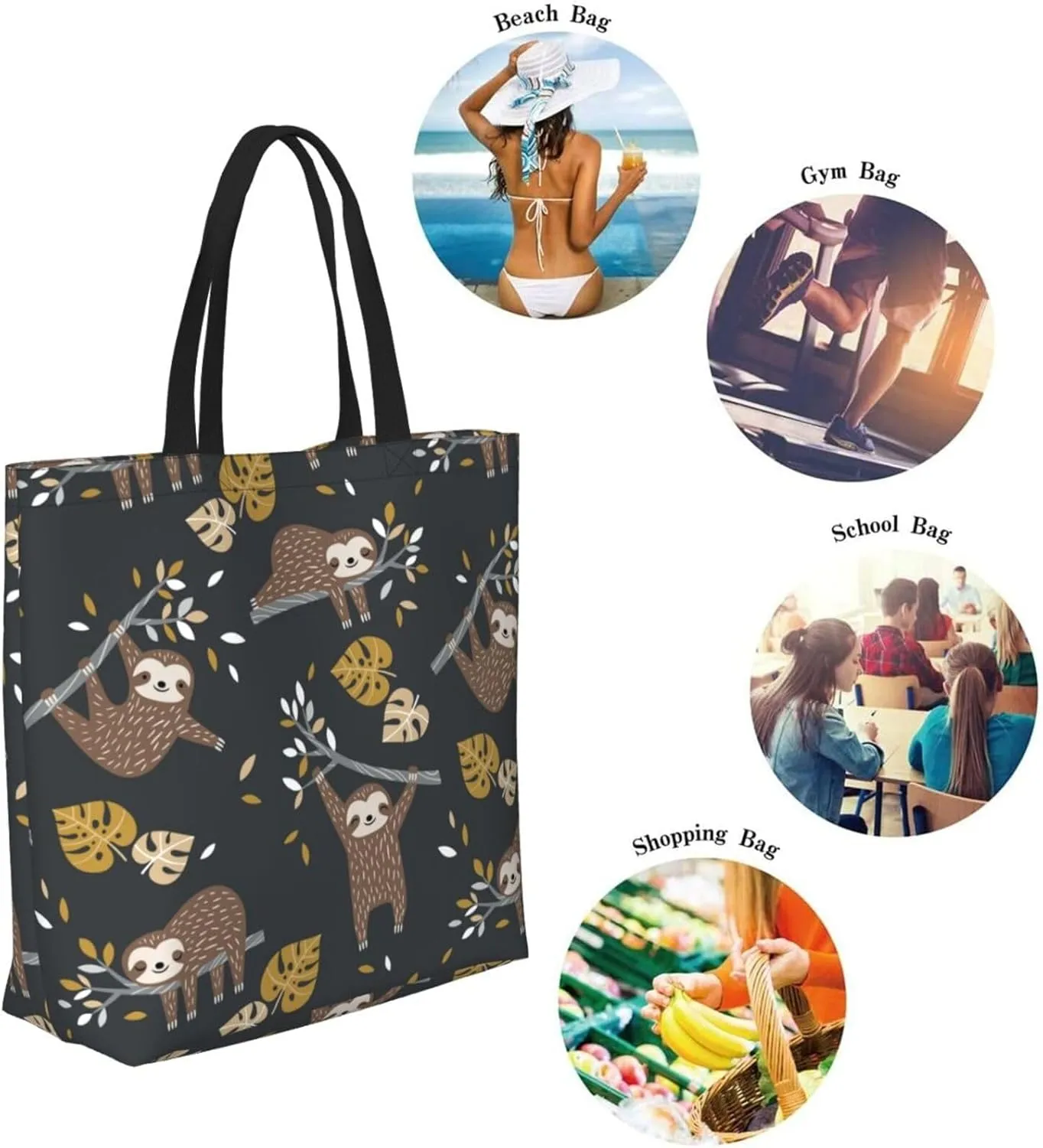 cartoon pug puppy Reusable Grocery bags Big Capacity Shopping Bag Canvas Shoulder Tote Handbag for Women Girls