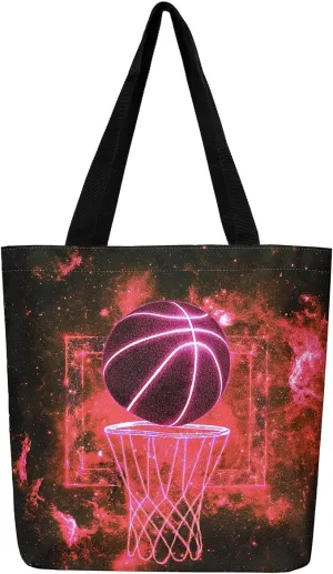 Castle Fairy Basketball Canvas Tote Bag Neon Light Lines Aesthetic Tote Bag for Adults Men Shopping Gym 19.7x5.1 Inch