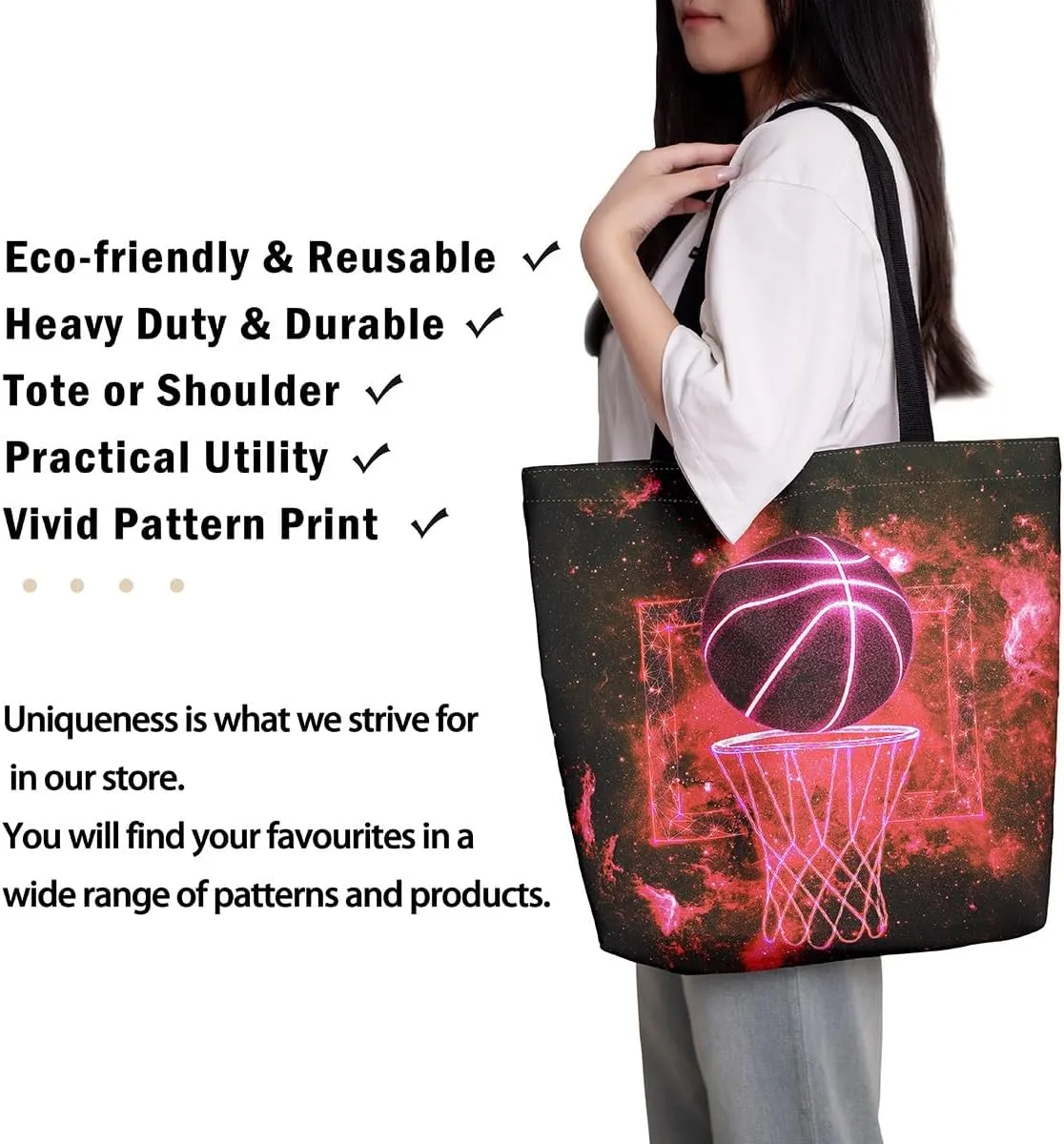 Castle Fairy Basketball Canvas Tote Bag Neon Light Lines Aesthetic Tote Bag for Adults Men Shopping Gym 19.7x5.1 Inch