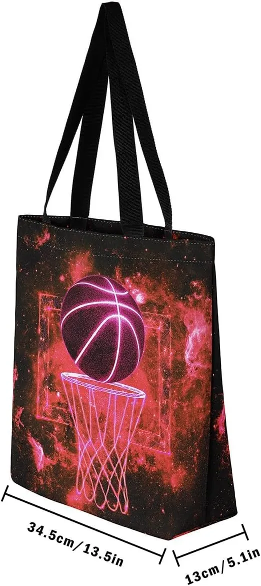 Castle Fairy Basketball Canvas Tote Bag Neon Light Lines Aesthetic Tote Bag for Adults Men Shopping Gym 19.7x5.1 Inch