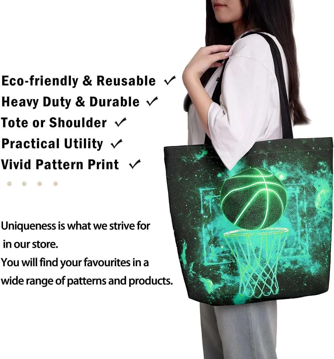 Castle Fairy Basketball Canvas Tote Bag Neon Light Lines Aesthetic Tote Bag for Adults Men Shopping Gym 19.7x5.1 Inch