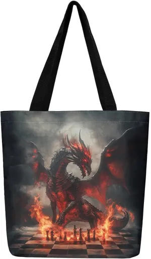 Castle Fairy Dragon Canvas Tote Bag Aesthetic for Women,Cute Axolotl Reusable Grocery Handbag