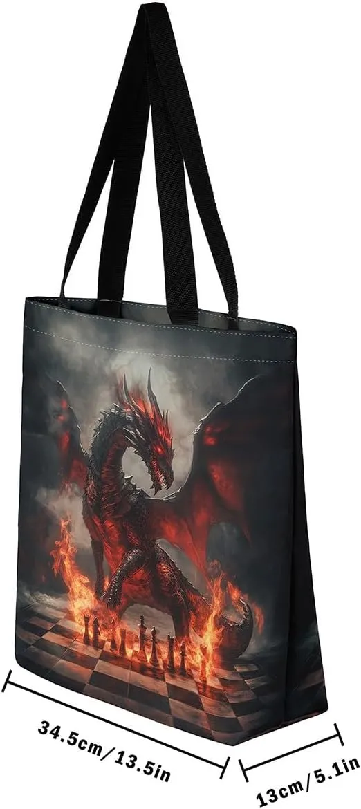 Castle Fairy Dragon Canvas Tote Bag Aesthetic for Women,Cute Axolotl Reusable Grocery Handbag