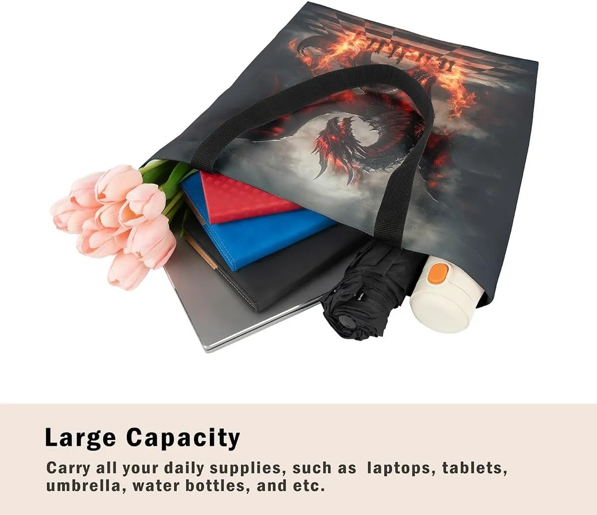 Castle Fairy Dragon Canvas Tote Bag Aesthetic for Women,Cute Axolotl Reusable Grocery Handbag