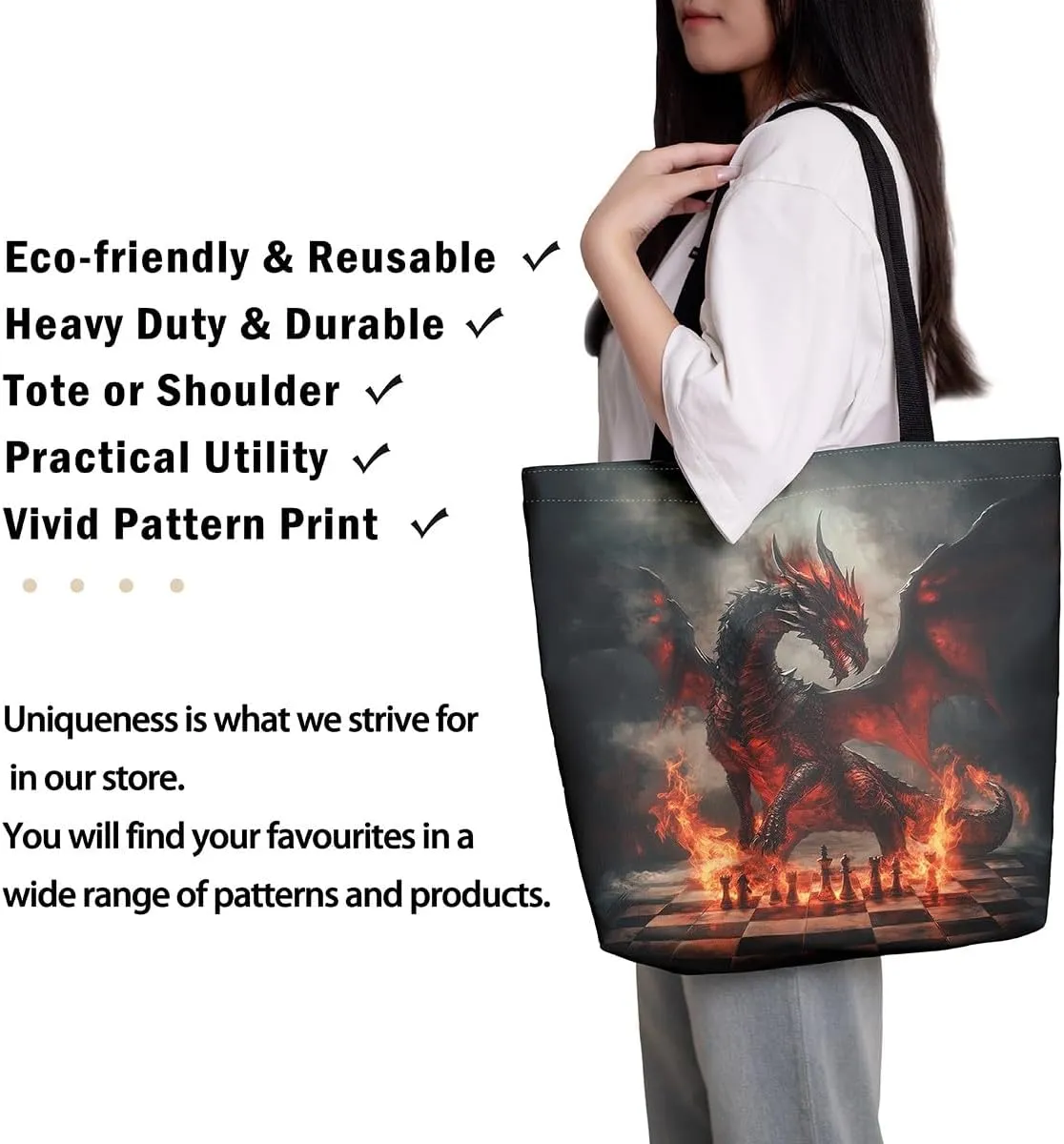 Castle Fairy Dragon Canvas Tote Bag Aesthetic for Women,Cute Axolotl Reusable Grocery Handbag