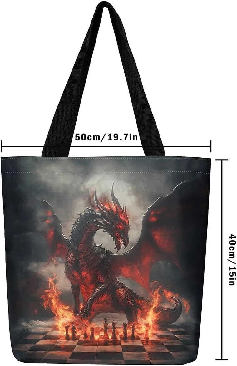 Castle Fairy Dragon Canvas Tote Bag Aesthetic for Women,Cute Axolotl Reusable Grocery Handbag