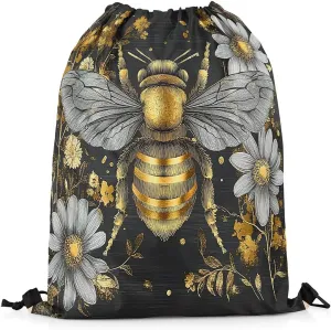 Castle Fairy Honey Bee Drawstring Backpack Watercolor Flowers Sackpack for Beach Swimming Pool Abstract Art Beehive Draw String Bags Waterproof Sports Gym