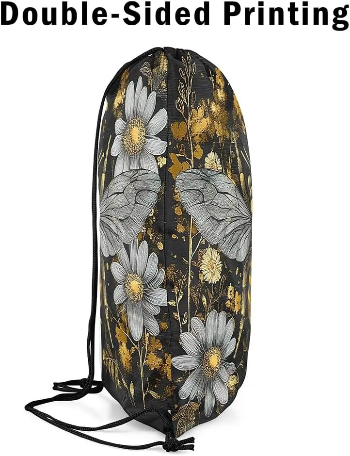 Castle Fairy Honey Bee Drawstring Backpack Watercolor Flowers Sackpack for Beach Swimming Pool Abstract Art Beehive Draw String Bags Waterproof Sports Gym