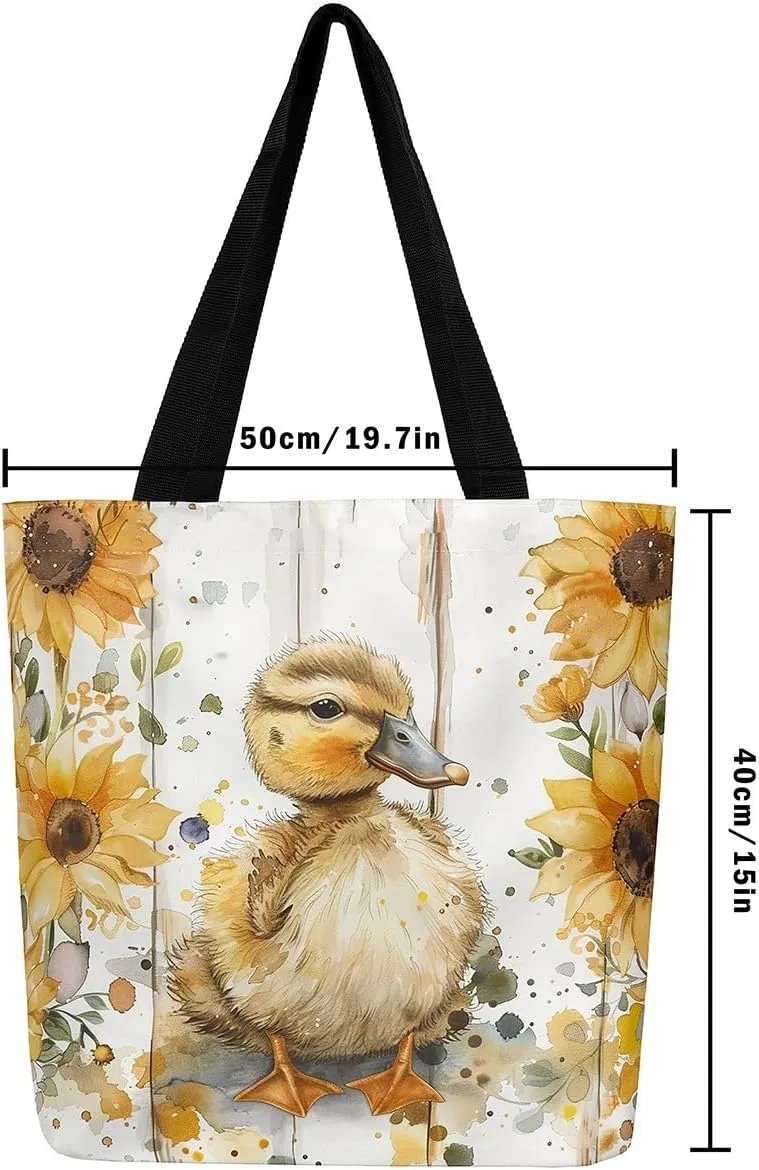 Castle Fairy Kids Teens Canvas Tote Bag Aesthetic for Women Girls,Colorful Animals Floral Reusable Grocery Handbag