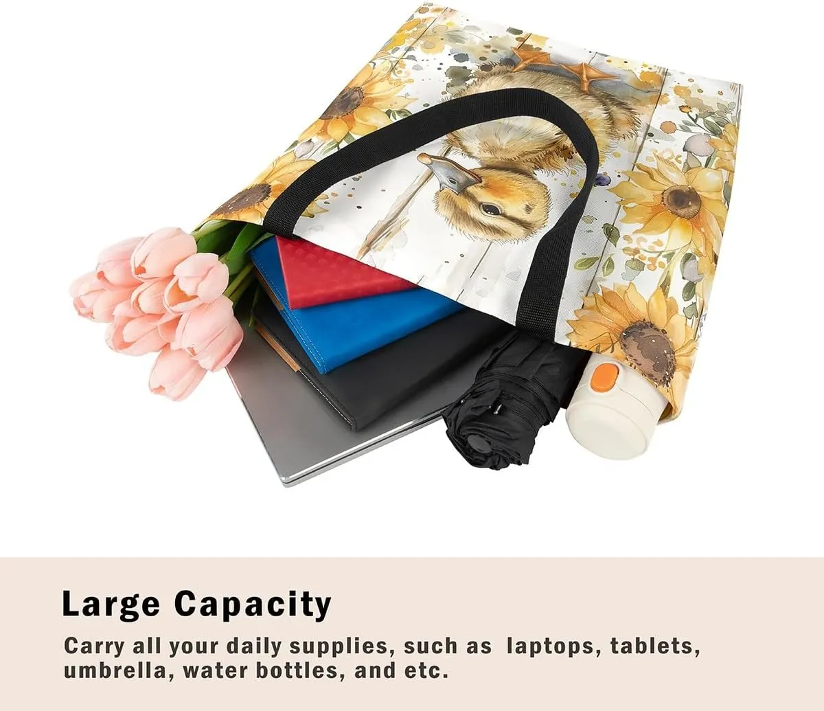 Castle Fairy Kids Teens Canvas Tote Bag Aesthetic for Women Girls,Colorful Animals Floral Reusable Grocery Handbag