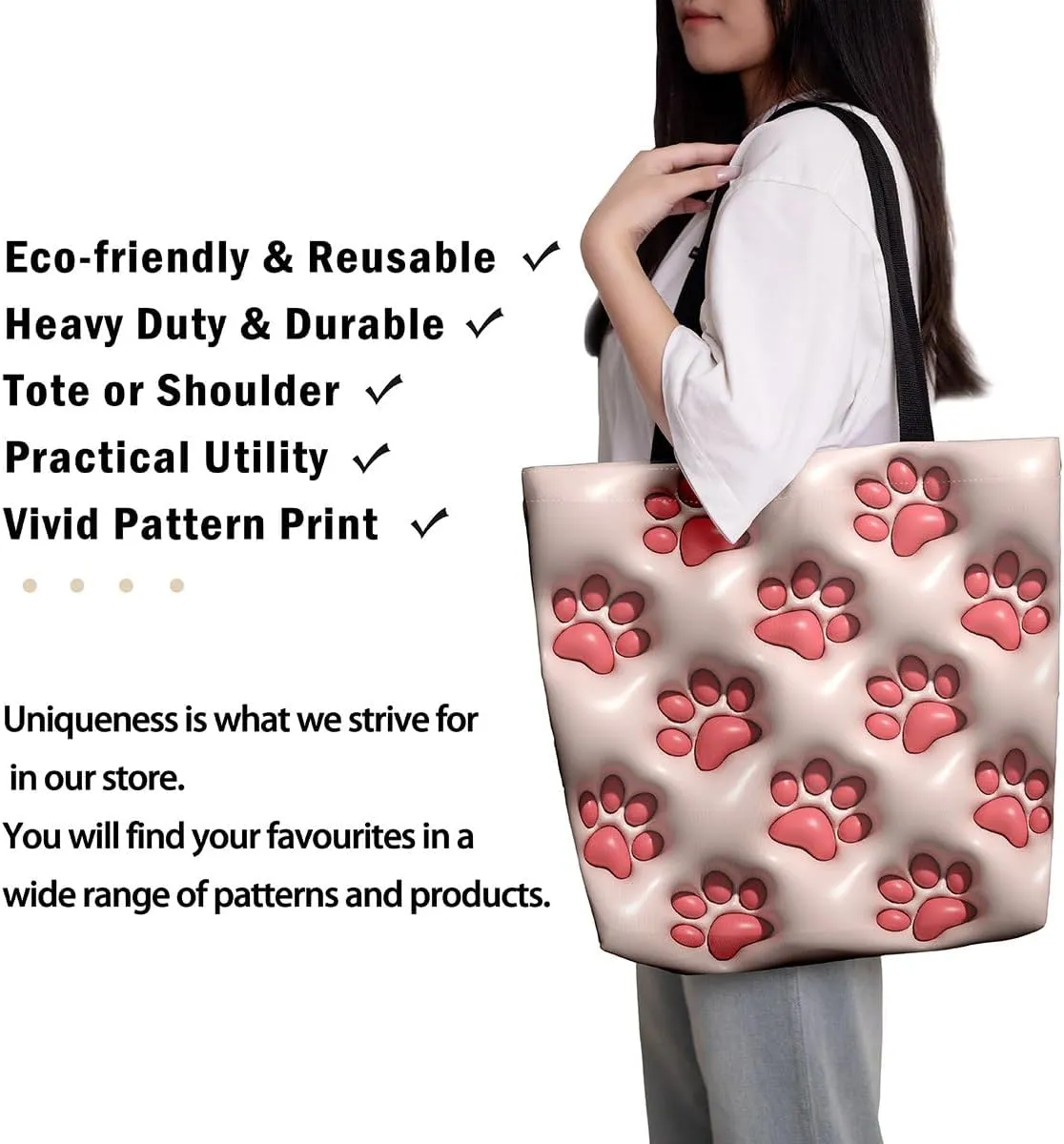 Castle Fairy Princess Canvas Tote Bag, 3D Geometry Pink Aesthetic Shoulder Handbags,Cartoon Animals Tote Bag Reusable Handbag