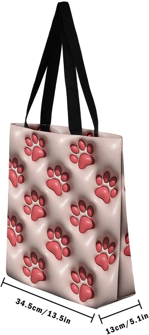 Castle Fairy Princess Canvas Tote Bag, 3D Geometry Pink Aesthetic Shoulder Handbags,Cartoon Animals Tote Bag Reusable Handbag