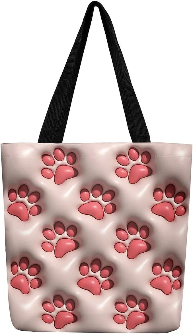 Castle Fairy Princess Canvas Tote Bag, 3D Geometry Pink Aesthetic Shoulder Handbags,Cartoon Animals Tote Bag Reusable Handbag