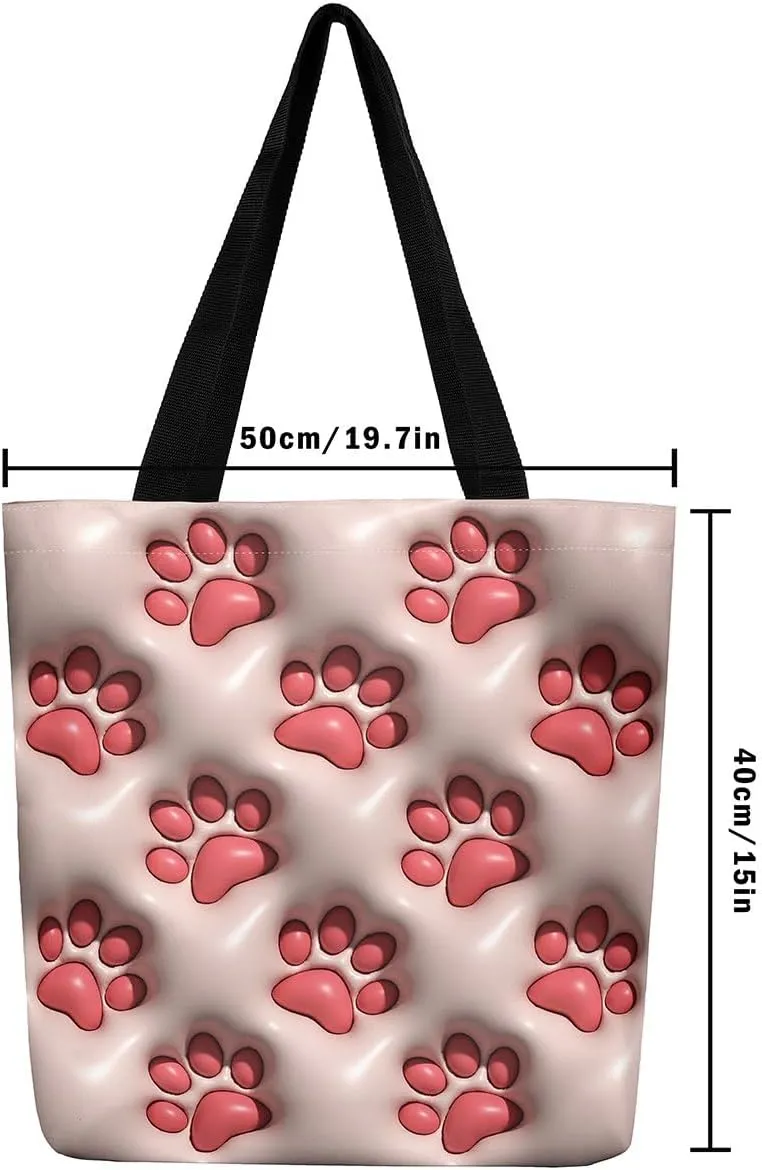 Castle Fairy Princess Canvas Tote Bag, 3D Geometry Pink Aesthetic Shoulder Handbags,Cartoon Animals Tote Bag Reusable Handbag