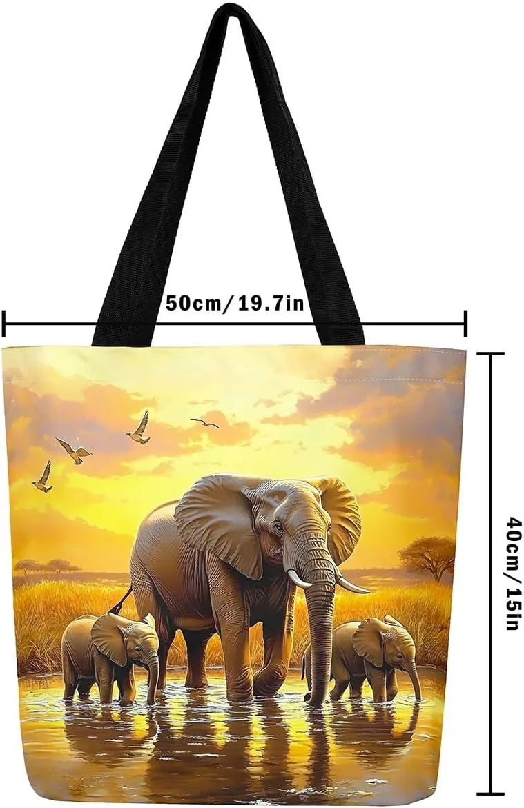 Castle Fairy Tropical African Wildlife Shoulder Handbags for Shopping Gym,Hunting Animal Canvas Tote Bag,Rustic Travel Bag