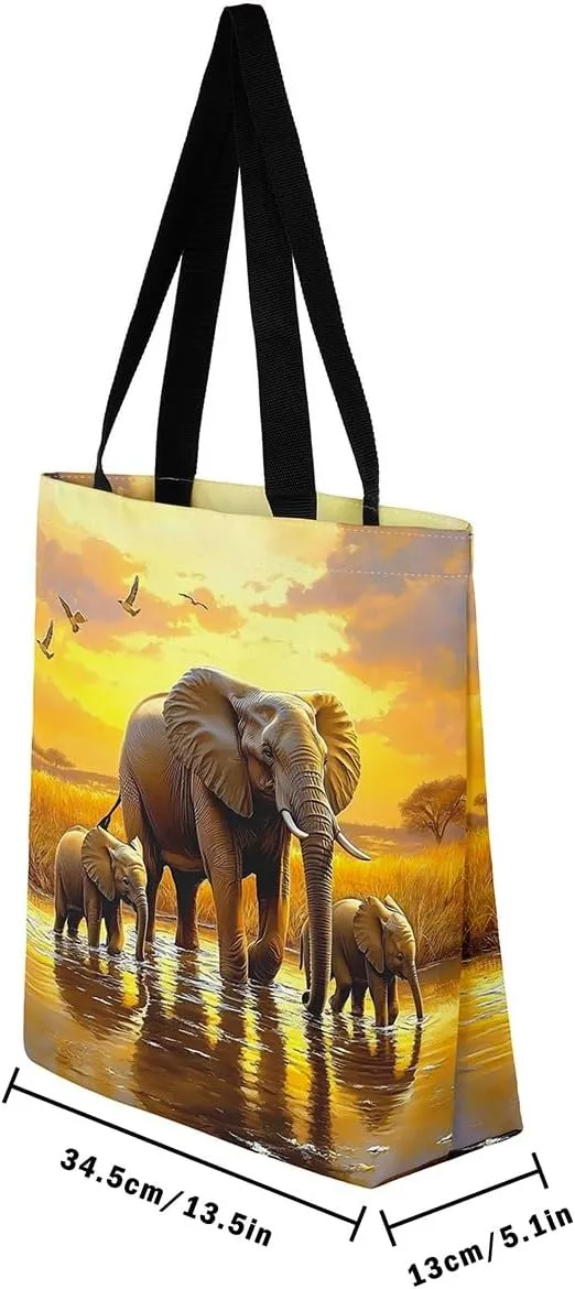 Castle Fairy Tropical African Wildlife Shoulder Handbags for Shopping Gym,Hunting Animal Canvas Tote Bag,Rustic Travel Bag