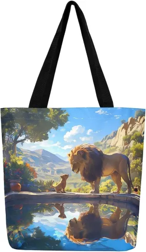 Castle Fairy Tropical African Wildlife Shoulder Handbags for Shopping Gym,Hunting Animal Canvas Tote Bag,Rustic Travel Bag
