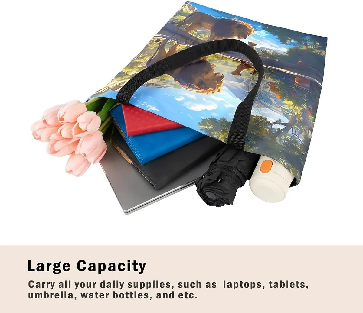 Castle Fairy Tropical African Wildlife Shoulder Handbags for Shopping Gym,Hunting Animal Canvas Tote Bag,Rustic Travel Bag
