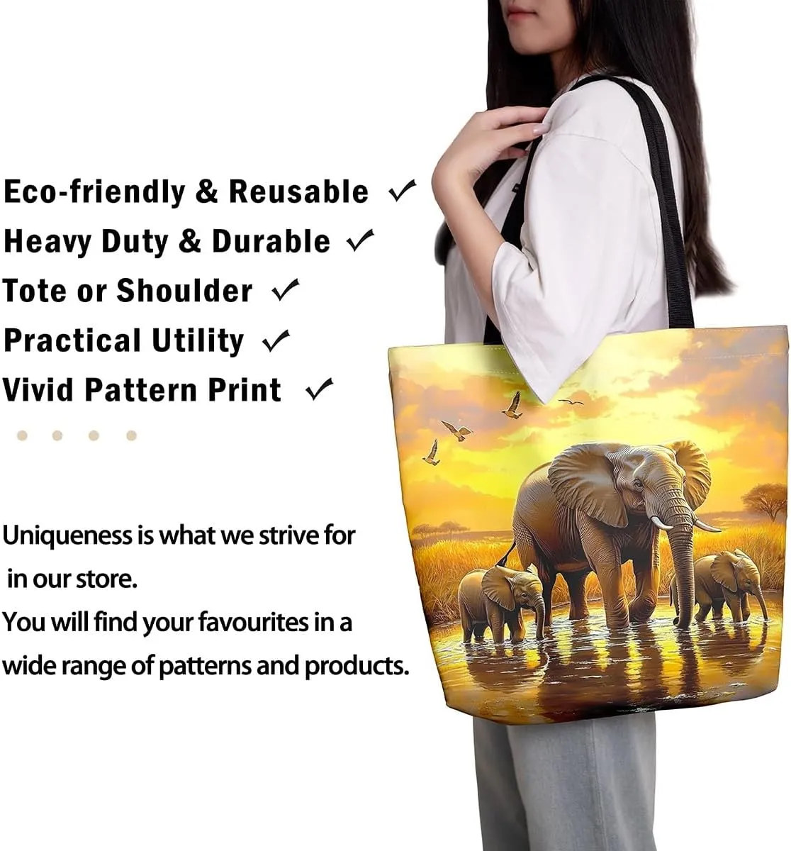 Castle Fairy Tropical African Wildlife Shoulder Handbags for Shopping Gym,Hunting Animal Canvas Tote Bag,Rustic Travel Bag