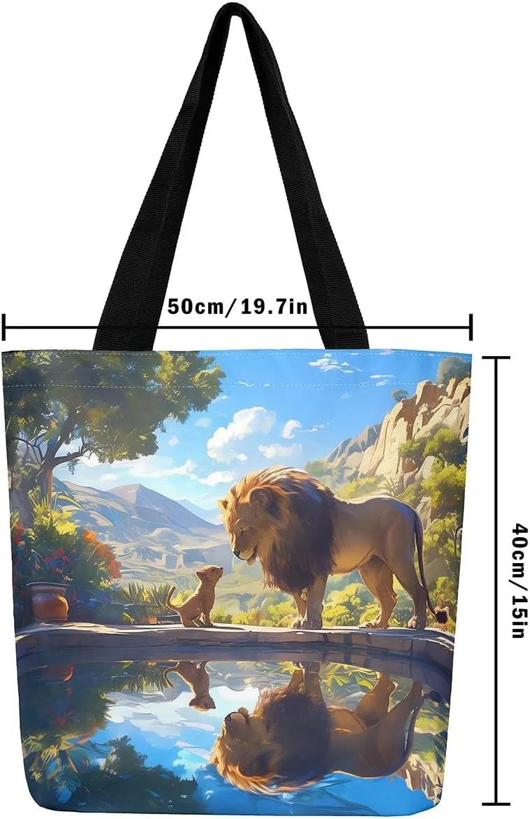 Castle Fairy Tropical African Wildlife Shoulder Handbags for Shopping Gym,Hunting Animal Canvas Tote Bag,Rustic Travel Bag