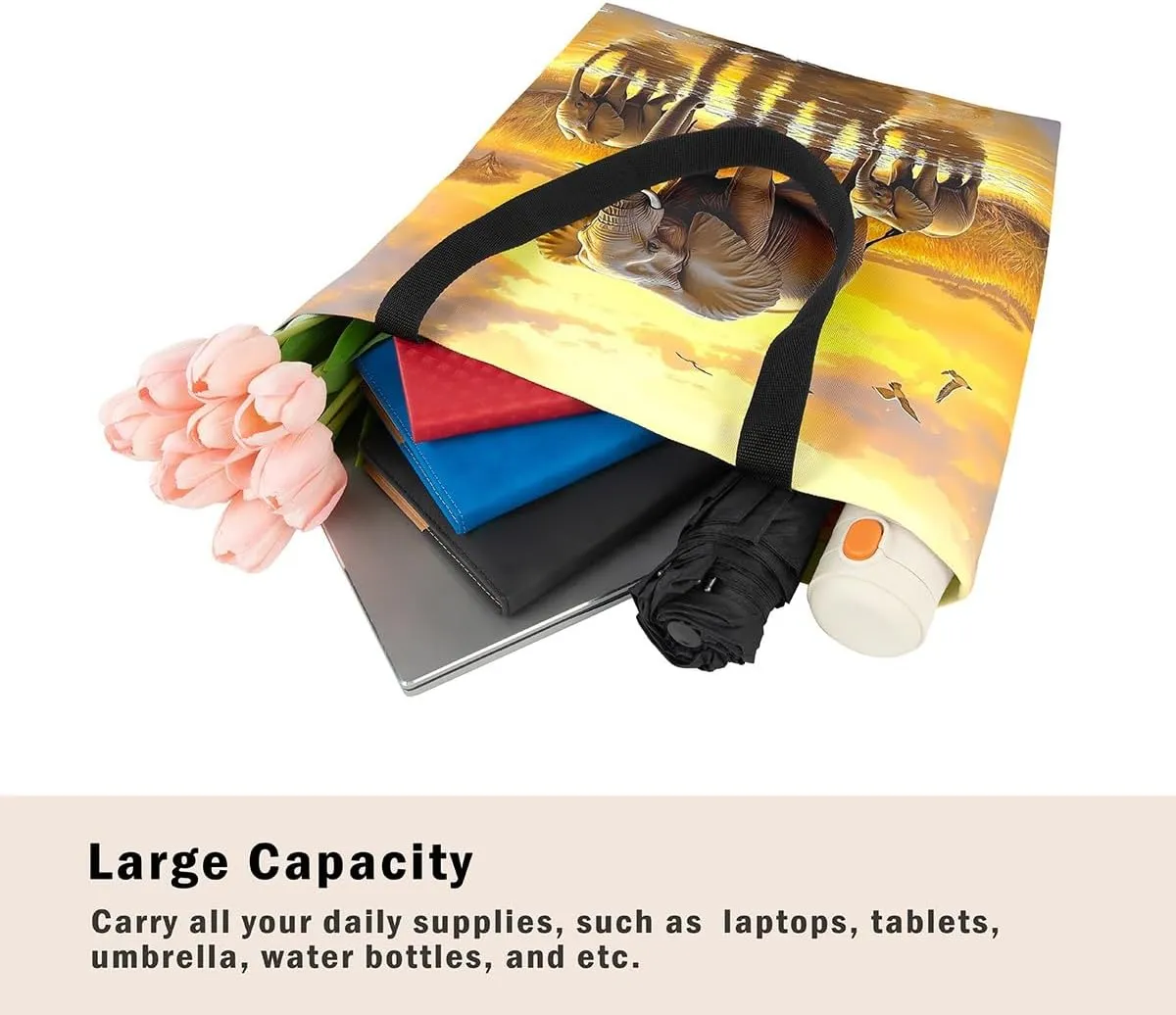 Castle Fairy Tropical African Wildlife Shoulder Handbags for Shopping Gym,Hunting Animal Canvas Tote Bag,Rustic Travel Bag