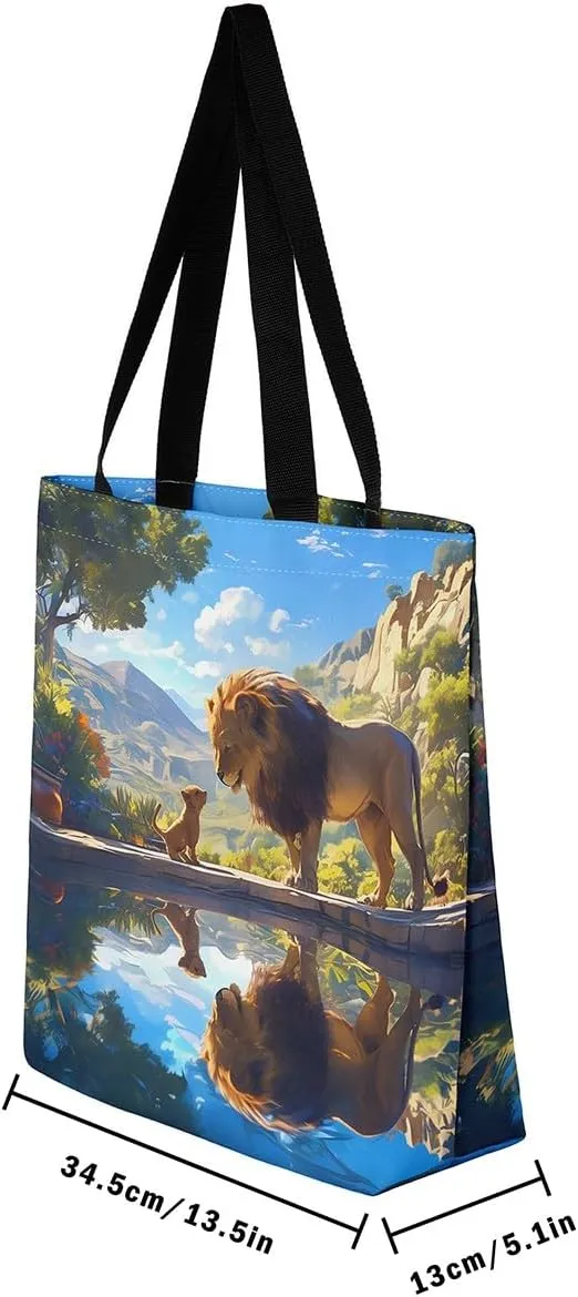 Castle Fairy Tropical African Wildlife Shoulder Handbags for Shopping Gym,Hunting Animal Canvas Tote Bag,Rustic Travel Bag