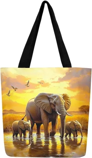 Castle Fairy Tropical African Wildlife Shoulder Handbags for Shopping Gym,Hunting Animal Canvas Tote Bag,Rustic Travel Bag