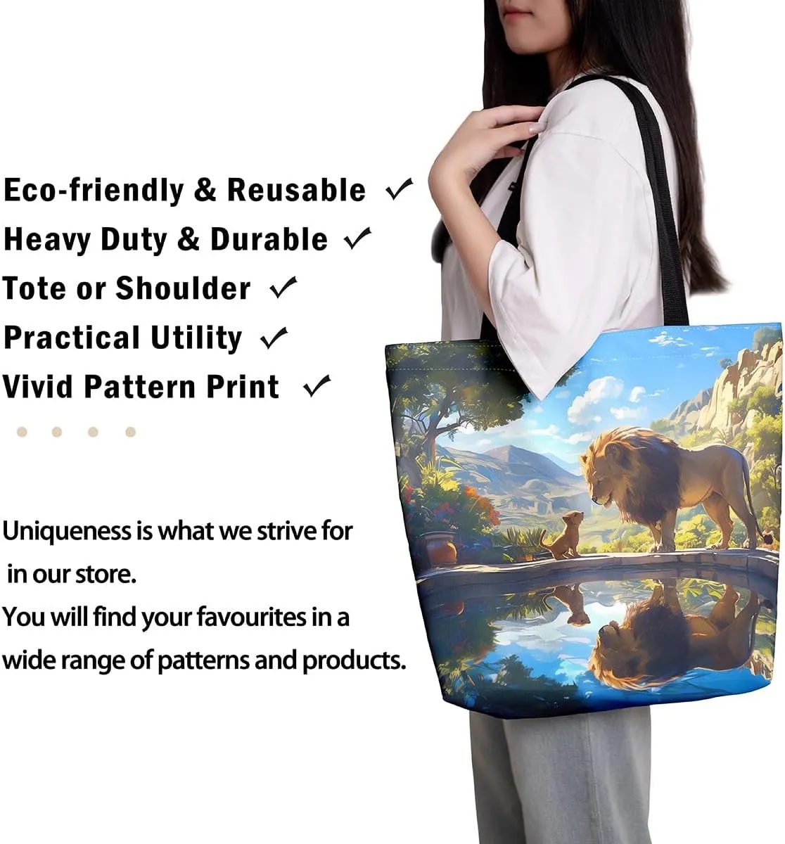 Castle Fairy Tropical African Wildlife Shoulder Handbags for Shopping Gym,Hunting Animal Canvas Tote Bag,Rustic Travel Bag