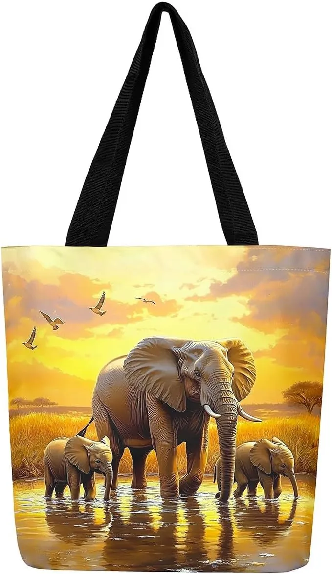 Castle Fairy Tropical African Wildlife Shoulder Handbags for Shopping Gym,Hunting Animal Canvas Tote Bag,Rustic Travel Bag