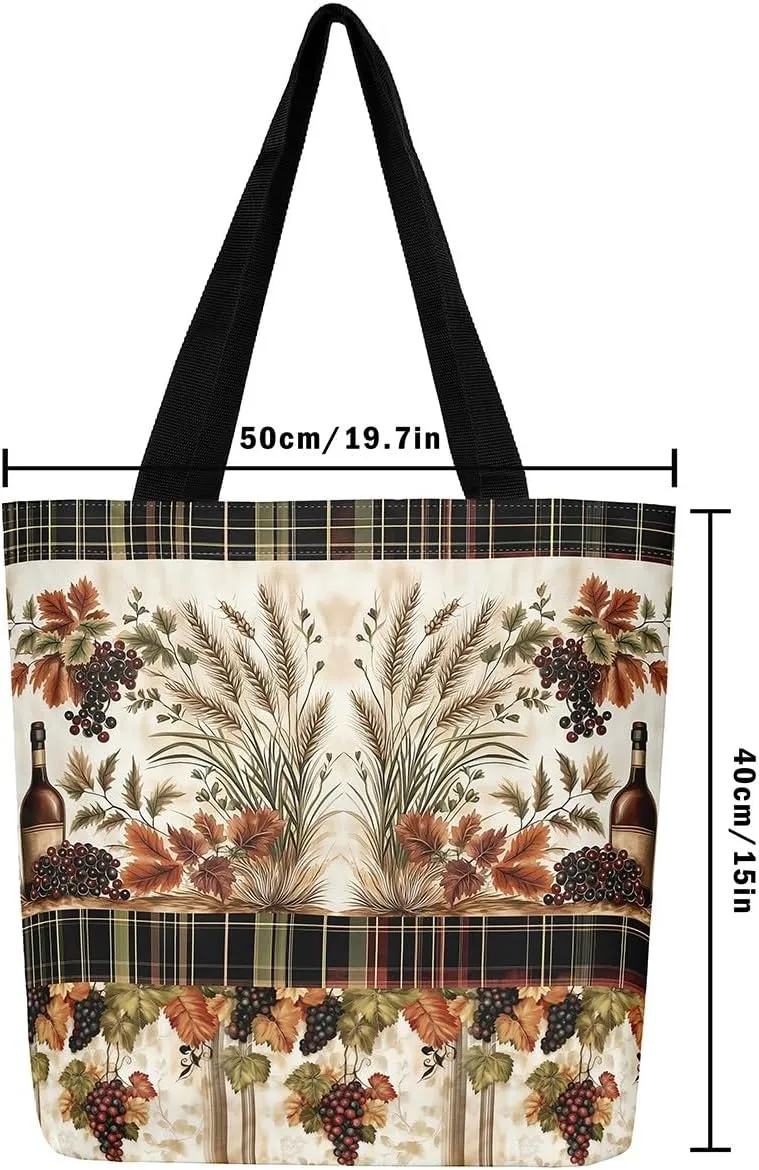 Castle Fairy Village Farm Canvas Tote Bag 19.7x5.1 Inch Animals Plants Shoulder Handbags for Shopping Gym