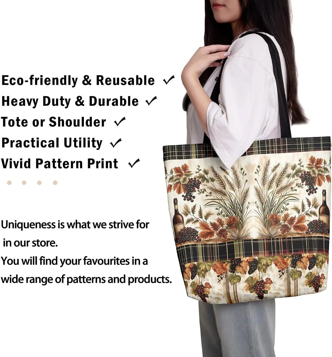 Castle Fairy Village Farm Canvas Tote Bag 19.7x5.1 Inch Animals Plants Shoulder Handbags for Shopping Gym