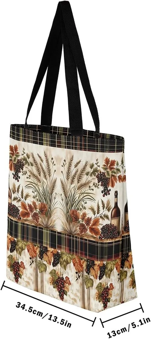 Castle Fairy Village Farm Canvas Tote Bag 19.7x5.1 Inch Animals Plants Shoulder Handbags for Shopping Gym