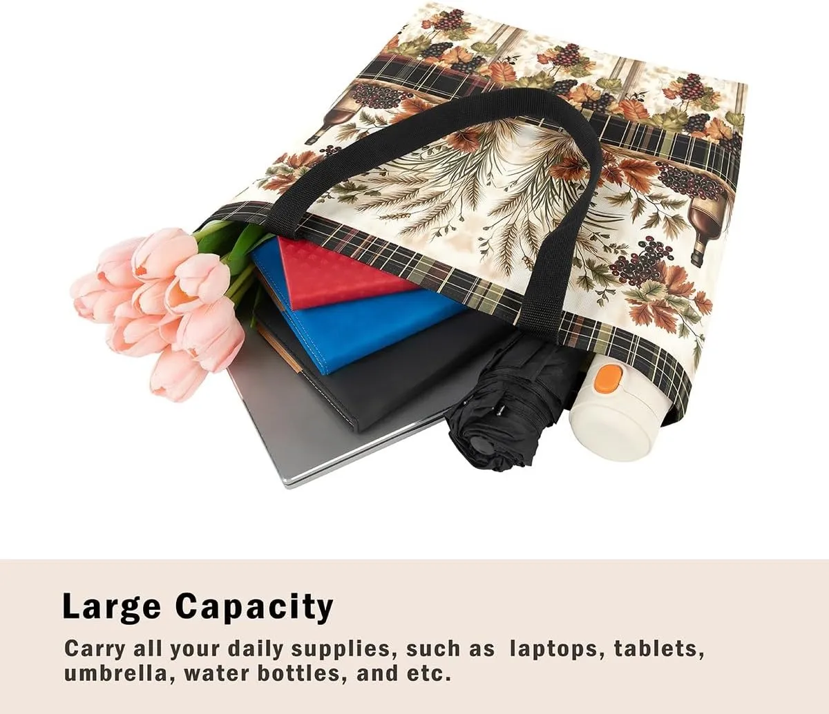 Castle Fairy Village Farm Canvas Tote Bag 19.7x5.1 Inch Animals Plants Shoulder Handbags for Shopping Gym