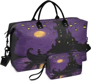 Castle Lantern Night Purple Sports Gym Bag for Women Men Travel Duffel Bag Weekend Overnight Carry on Bag with Toiletry Bag Training Handbag for Workout Swimming Yoga Plane Hospital