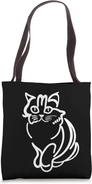 Cat Silhouette Portrait | Minimalist Art | Retro Style Tote Bag
