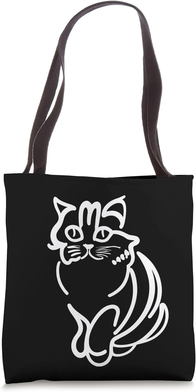 Cat Silhouette Portrait | Minimalist Art | Retro Style Tote Bag