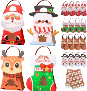 CcXxMming 30 PCS Christmas Party Favor Bags for Kids,Christmas Gift Bags with Handles, Paper Candy Boxes with Window,Xmas Goodie Bags with Stickers for Children Winter Birthday，Classroom Activity