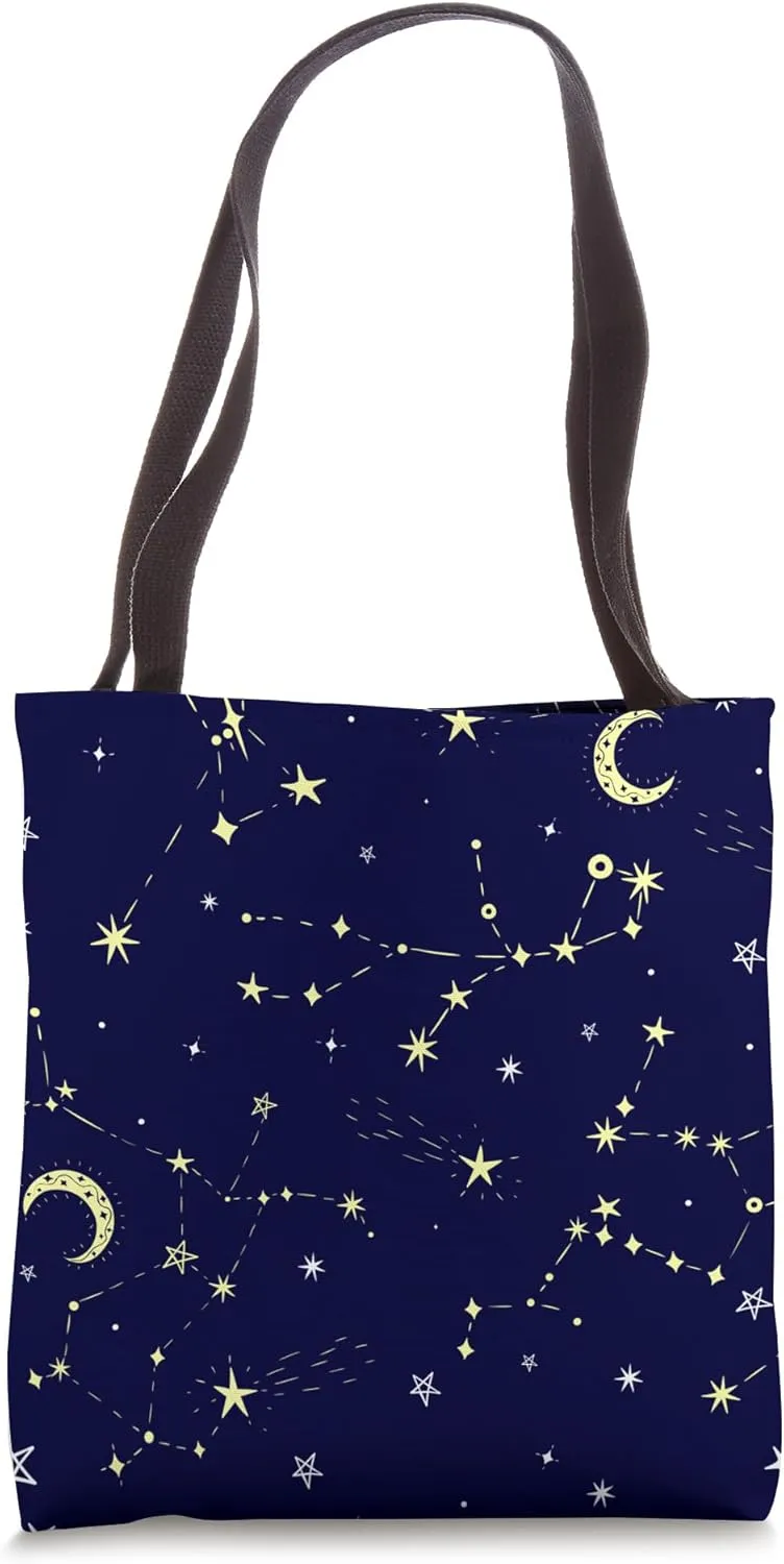 celestial moon star constellation navy blue night sky meteor Tote Bag